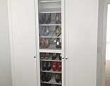 Custom Closets with Shoe Selves, Glass Doors and Knob